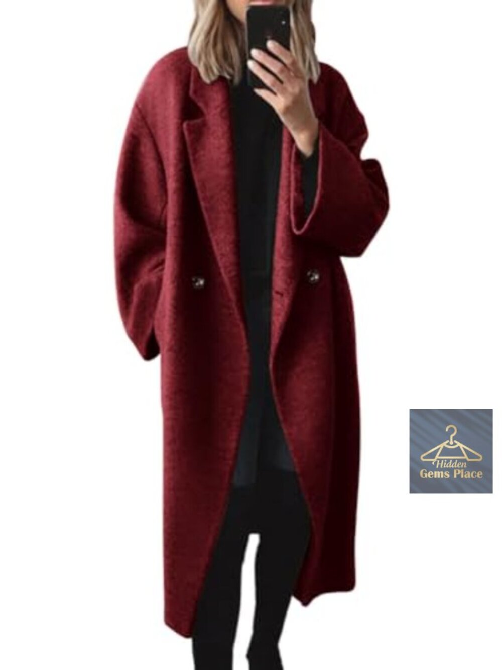 Women's Winter Double Breasted Wool Blend Long Trench Coat Notch Lapel Overcoat
